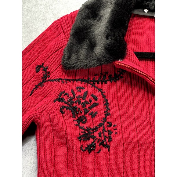 Hanna Anderson womans cable knit embroidered fur collar size medium - Picture 5 of 10